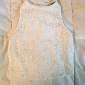 White Lace Cropped Tank Top